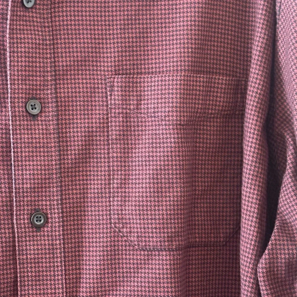 LL Bean Red Black Mens Flannel Shirt Traditional Fit Houndstooth LS Sz XXLT